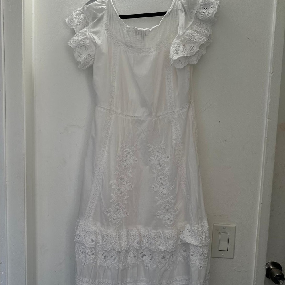 J. Crew White Eyelet Button-Front Maxi Dress with Ruffle Hem - Picture 5 of 8